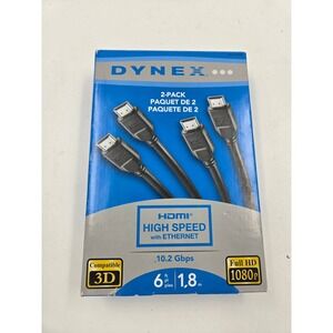 Dynex 2 Pack High Speed HDMI Cable with Ethernet 6ft 1080p 3D DX-AV009 Black